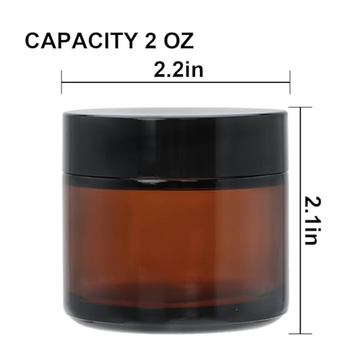 2oz Small Travel Containers with Black Lids,48 Pack Amber Glass Jars with Mini Disposable Spatula for Toiletries£¬Travel Storage£¬Makeup Beauty Products, Lotions, Powders and Ointments