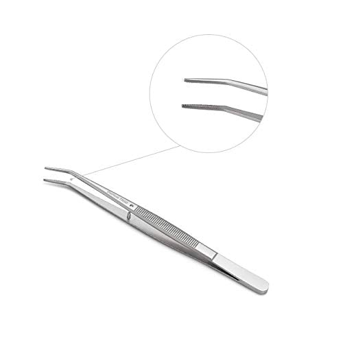 Stainless Steel Tweezers, with Curved Serrated Tip Multipurpose Sewing Machine Tweezers Forceps for Craft Repairing (5PCS)