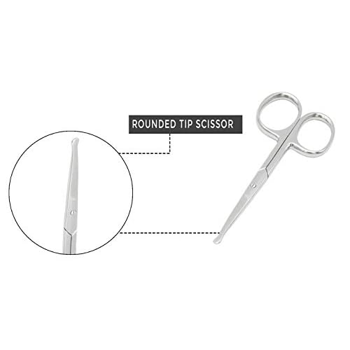 Rounded Stainless Steel Small Facial Hair Scissors, 3.7 Inches - Rounded Tip Scissors for Nose Hair, Mustache, Beard, Eyebrows, Eyelashes & Baby Nails