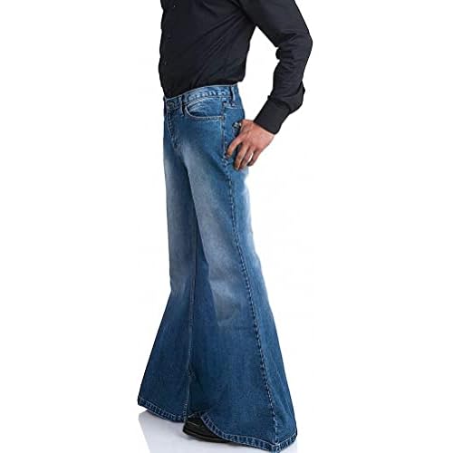 Men's Relaxed Vintage 60s 70s Bell Bottom Stretch Fit Classic Comfort Flared Flares Retro Leg Disco Denim Jeans Pants