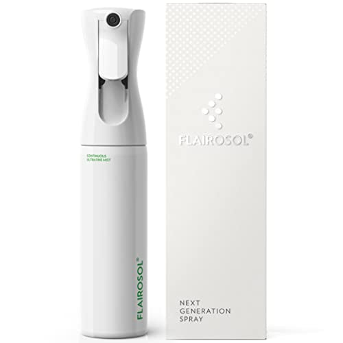 FLAIROSOL - The Original, 2 Pack Spray Bottle for Plants, Hair & More, Continuous Mister, Ultra Fine Water Mist.10 oz, Clear Bottle & White Bottle