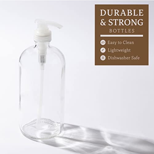 32-Ounce Large Clear Glass Boston Round Bottles w/Natural Color Pumps. Great for Lotions, Soaps,Oils, Sauces - Food Safe and Medical Grade - by kitchentoolz (Pack of 2)