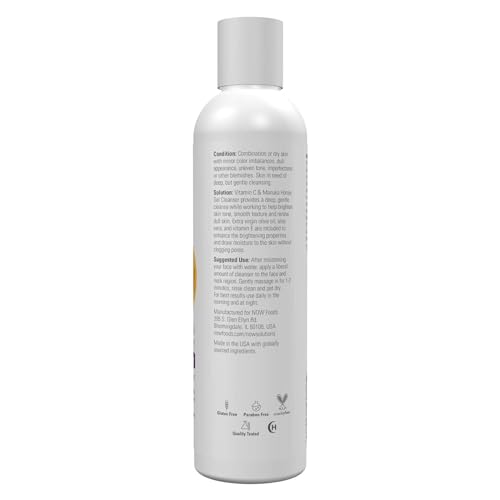 NOW Foods Solutions, Vitamin C and Manuka Honey Gel Cleanser, Brightening System, Promotes Healthy-Looking Skin, 8-Ounce (Pack of 2)