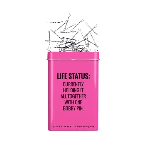 Cricket Life Status Hair Tin For Home, On the Go, Salon, Barbershops with Bobby Pins in Reusable Metal Tin, Black, 75 PC