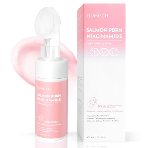 Salmon DNA PDRN Facial Cleanser | Low pH Hydrating Daily Foaming Face Wash with Soft Massage Heads | PDRN, Collagen & LHA | Gentle Pore Care & Radiant, Balanced-Looking Skin | 4.23 oz