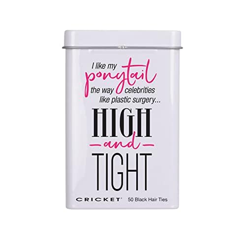 Cricket High and Tight Hair Tin with 50 Black Non-Metal, No-Ouch Hair Ties, Reusable Retro Metal Storage Tin, Compact Size for Travel and On-the-Go, Ideal for Home, Salon, and Barbershops