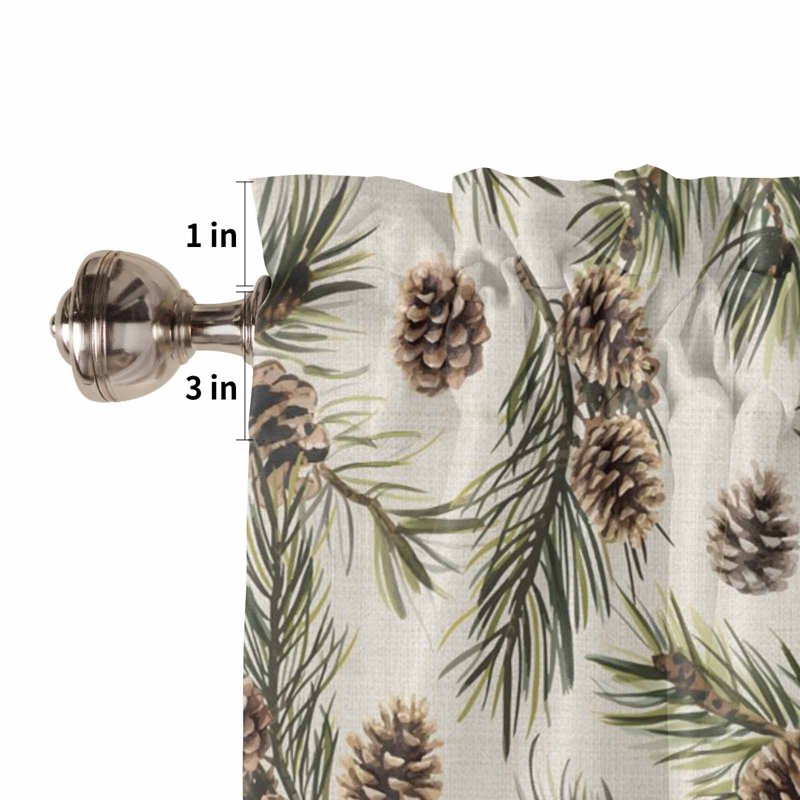 Kitchen Window Curtains Set Valance and Tier Panels with Green Leaves Pattern