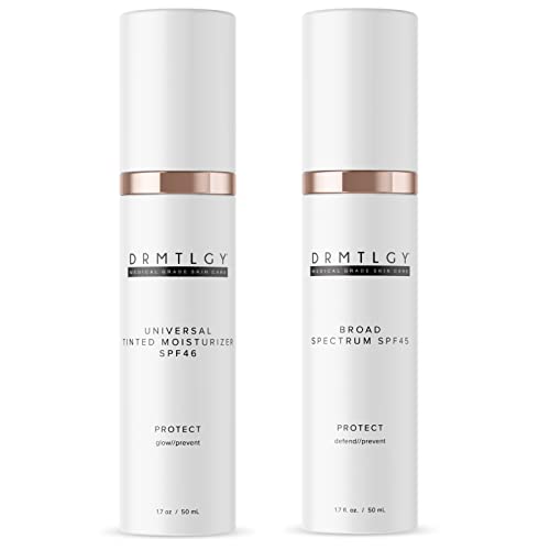 DRMTLGY Moisturizer with SPF 46 & Anti Aging Clear Universal Tinted SPF & Facial Sunscreen 2 Pack - Broad Spectrum Protection Against UVA and UVB Rays