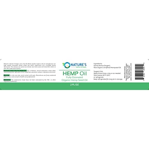 Nature's Salves Fully Ozonated 100% Organic Cold Pressed Unrefined Hemp Seed Oil - 2 Oz