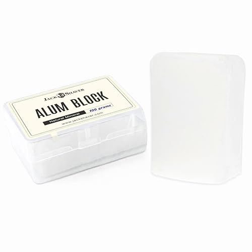 Jack Shaver¢ç Natural Alum Block in Plastic Case (107 g./3.7 oz.) Aftershave Blood Stopper Antiseptic Astringent Soothing Solution for Shaving Razor Burn Relief