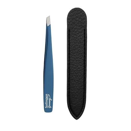 Made in Solingen, Germany - Apexay Professional Slant Tip Tweezers ? Premium German Steel, Ultra Precision Grip, Salon Quality for Eyebrow and Fine Hair Removal (Blue)