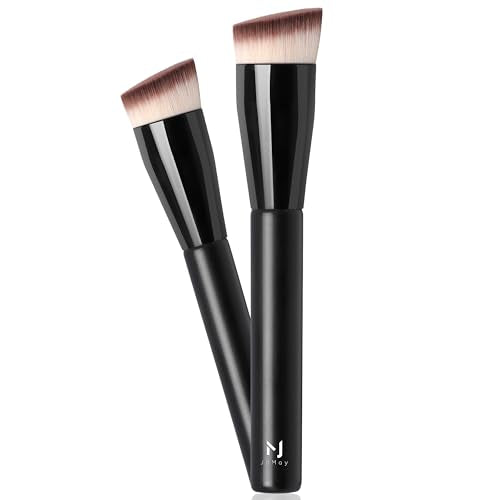 Foundation Brush Set of 2, Flat Top Kabuki Brush for Liquid Foundation Makeup, Dense Soft Bristles for Smooth, Streak-Free Coverage
