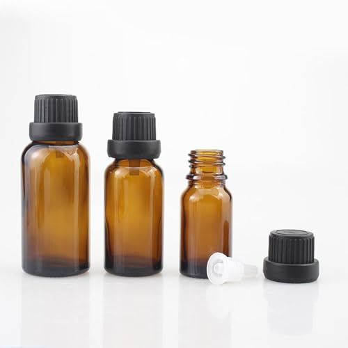 50Pack Set 10ML Amber Glass Bottle with Orifice Reducer and Cap Small Essential Oil Vials (10ML)
