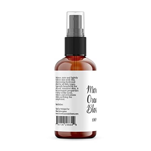 Premium Organic Moroccan Orange Blossom (Neroli) Water | 4oz Spray Imported from Morocco | Food Grade | Packed with Natural Antioxidants. Perfect for Hydrating & Rejuvenating Your Face & Neck