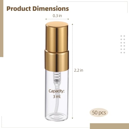 50 PCS Refillable Spray Containers, 3 ml Clear Glass Spray Bottles Perfume Bottles, Fine Mist Sprayer for Fragrance Samples Essential Oil, Home Travel Atomizer
