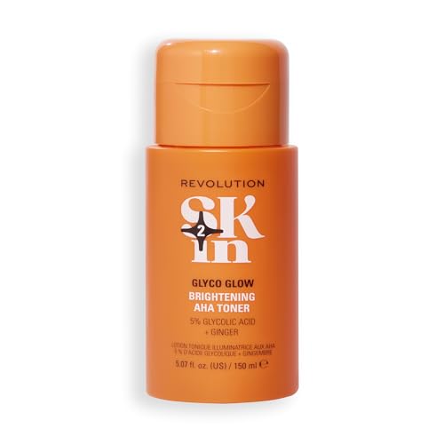 Revolution Skin, Glyco Glow 5% Glycolic Acid & Ginger Brightening AHA Face Toner, Helps Smooth Facial Complexion, Vegan & Cruelty-Free, 11.69 fl oz
