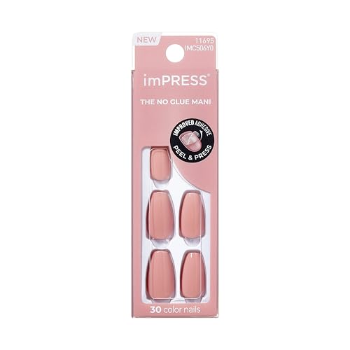 KISS Impress No Glue Mani 30 Pcs Press on Nails, Easy Apply, Hassle-Free Removal, Simple Peel & Press, Essential Tools Included, Prep Pad, 1 Manicure Stick, 1 Mini File (Magic U)