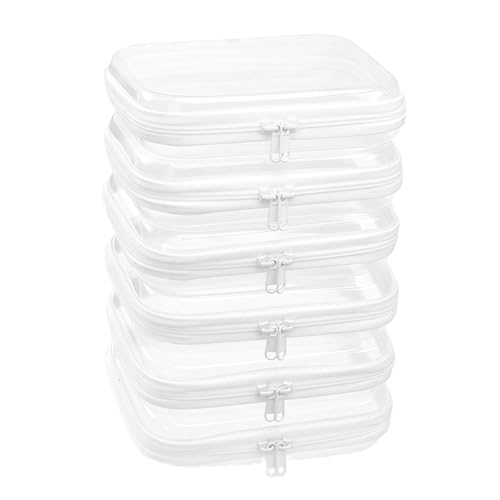 6-Pack Medium Clear Hard Shell Zipper Pouches, Clear Zipper Bags, Hard Case Pouches for Purse & Diaper Bag Organizer, and Travel Essentials (6M)