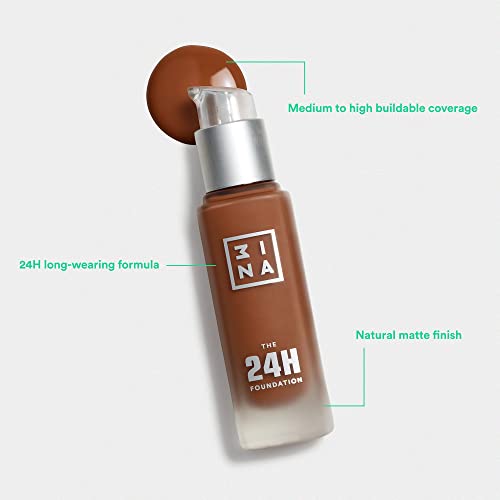 3INA The 24H Matte Foundation ? Long-Wear, Medium-to-High Buildable Coverage Liquid Foundation Makeup ? Waterproof and Lightweight ? 654 ? 1.01 oz