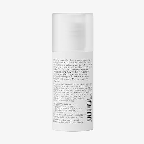 Geek & Gorgeous ? Smooth Out ? 12% AHA Exfoliating Liquid with Glycolic & Lactic Acid ? Promotes Smoother, Brighter Skin ? With Nopal Cactus Extract ?1 oz