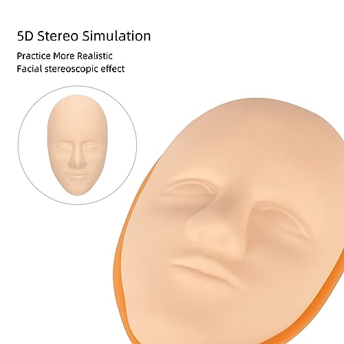 JimKing Tattoo Practice Skin Head, 3pcs Soft Rubber Fake Skin for Permanent Makeup Microblading Eyebrow Lip Eyeliner Tattooing, 1pcs Facial Tattoo Training Skin Support Base
