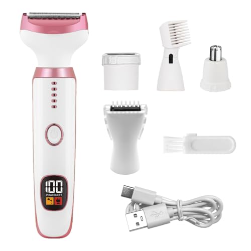 Electric Razors for Women, Bikini Trimmer for Women 5 in 1 Body Shaver for Nose Hair Face Eyebrow Arms Legs Armpit Underarm Pubic Area, Replaceable Lady Facial Razor Painless USB Charge Female Gift