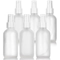 JUVITUS 4 oz / 120 ml Frosted Clear Glass Boston Round Bottle with White Treatment Pump BPA Free Refillable Empty Storage Containers (6 Pack)