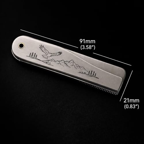 IN SELECT 304 Stainless Steel Folding Bread Comb for Men, Metal Pocket Comb, Static-Reducing Design, Travel Grooming Tool for Hair & Beard, Laser Engraved EDC Gift (Mountain & Eagle)