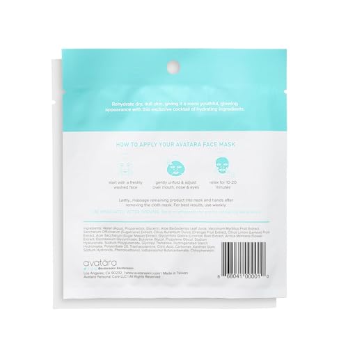 Avatara - Drink Up Facial Mask 15 Sheets, Hydrating Mask, Sheet Masks with Aloe Vera and Licorice Root, Face Mask Skincare Beauty Essential Made with Tencel Fibers, Paraben-Free, Dry Skin, 15 Pack