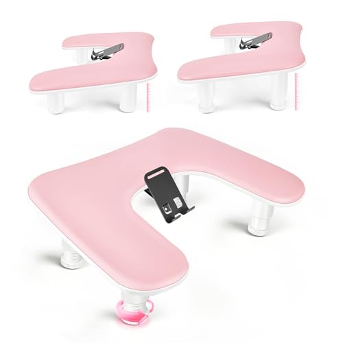 JODSONE Pink U-Shaped Manicure Arm Rest for Nails Tech with Rotating 360¡ÆBuilt-In Phone Holder and Adjustable Nail Arm Rest Detachable Manicure Hand Rest for Salon Design