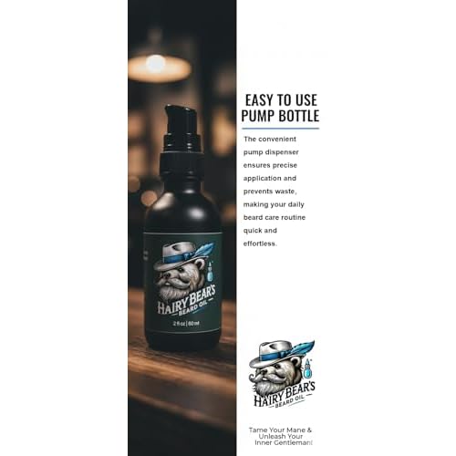 Hairy Bear¡¯s Beard Conditioning Oil ? Sandalwood | Organic Castor & Jojoba | Non-Greasy Beard Conditioner | 2 fl oz Pump Glass Bottle