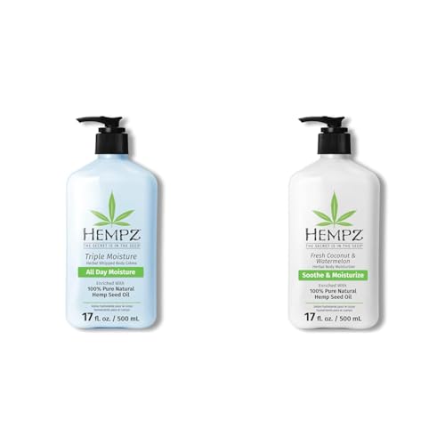 Hempz Body Lotion Bundle - Grapefruit Sparkling Peach 17oz & Coconut Watermelon Daily Moisturizing Creams