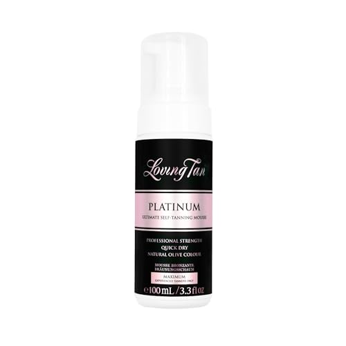 Loving Tan Platinum Self Tanning Mousse, Dark -Streak Free, Natural Looking, Professional Quality Self Tanner -5+ Self Tan Applications per Bottle, Naturally Derived DHA- 3.3 Fl Oz -Packaging May Vary
