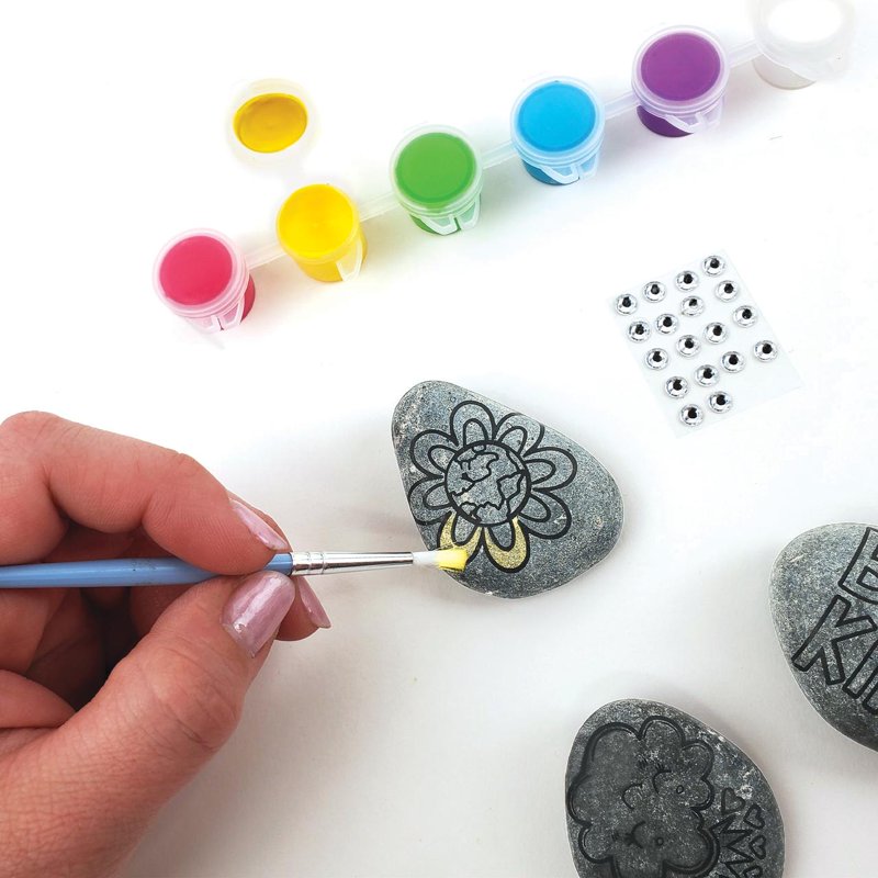 Kids Paint Your Own Decorative Rocks Craft Kit - 2 Pack with Paint and Gems