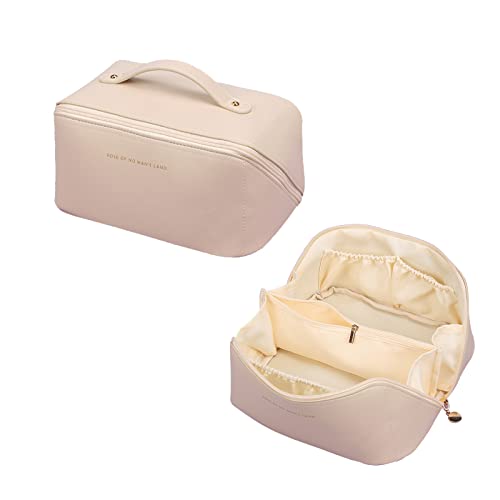 Toiletry Bag For Women Portable Make Up Bag Waterproof Wash Bag PU Leather Cosmetic Bag Bathroom Shower Bag Multifunctional Travel Organizer For Shampoo, Cosmetics, Toiletries White
