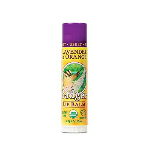 Badger - Classic Lip Balm, Lavender & Orange, Made with Organic Olive Oil, Beeswax & Rosemary, Certified Organic, Moisturizing Lip Balm, 0.15 oz