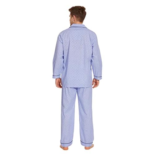 GLOBAL Mens Pajamas Set, 100% Cotton Woven Drawstring Sleepwear Set with Top and Pants/Bottoms