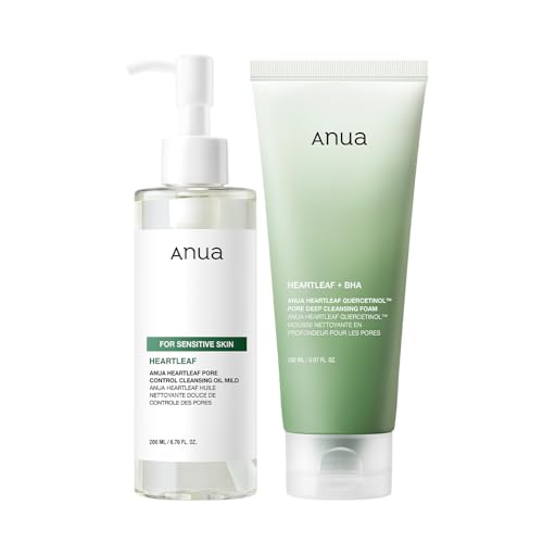 ANUA Mild Double Cleanser Duo for Facial wash : Heartleaf Pore Control Cleansing Oil Mild & Heartleaf Quercetinol Pore Deep Face Wash for Double Cleansing Routine, Korean Skincare
