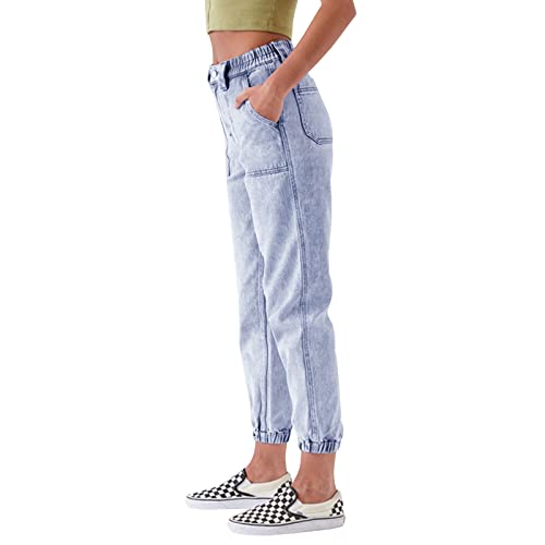 LONGYIDA Jean Joggers for Women High Waisted Drawstring Elastic Waist Stretch Denim Pants