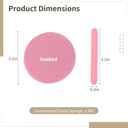 360 Pcs Compressed Facial Sponges for Estheticians - PVA Makeup Sponges Compact and Soft, Ideal for Daily Skincare and Makeup Application, Pink