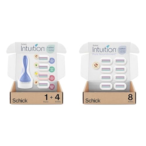 INTUITION Schick Razors for Women Variety Pack with 1 Razor Handle & 4 Intuition Razor Blades Refill | Shaving Kit Women & Schick Intuition Refill