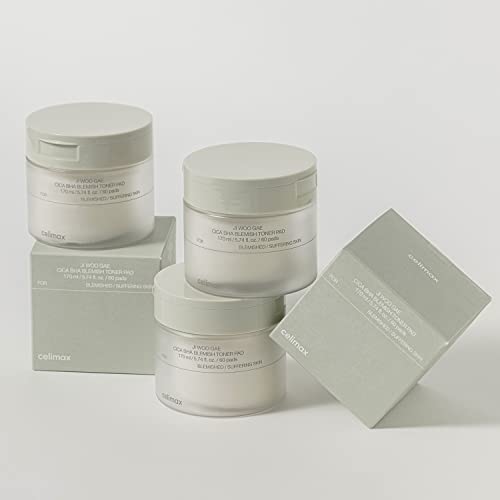 celimax Ji.Woo.Gae Cica BHA Blemish Toner Pad (60 Pads) + The Real Cica Soothing Cream 50ml Bundle