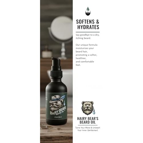 Hairy Bear¡¯s Beard Conditioning Oil ? Sandalwood | Organic Castor & Jojoba | Non-Greasy Beard Conditioner | 2 fl oz Pump Glass Bottle