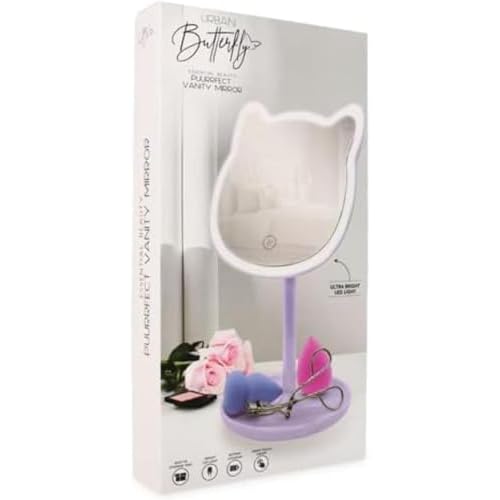 Puurrfect Mirror Gifts, Cute Cat Ears Shape Mirrors Makeup with LED Lights Touch Control (Violet) Purple. Smart Touch.