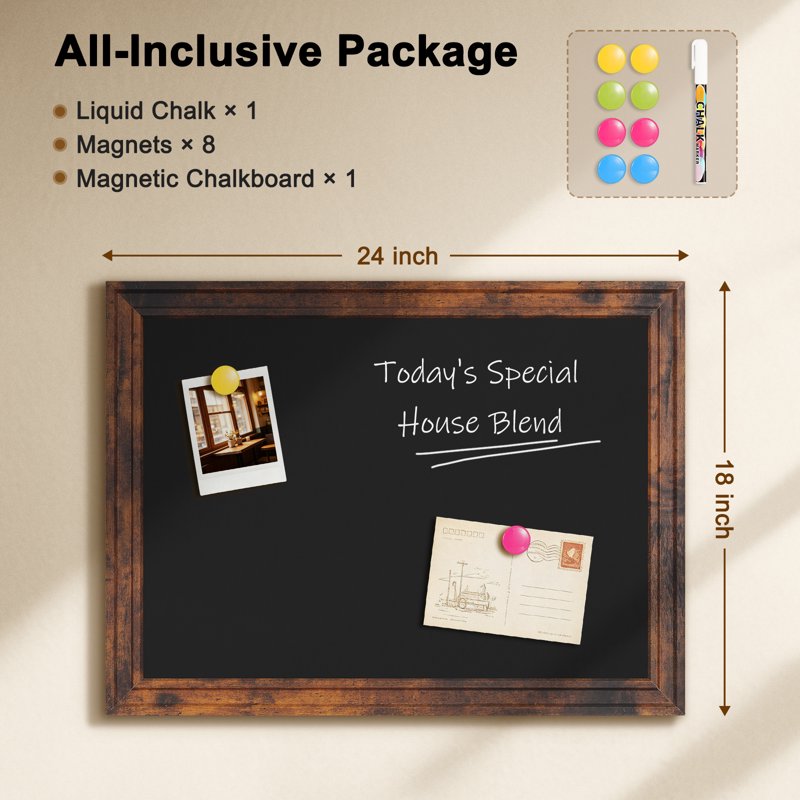 Large Magnetic Chalkboard Wall Sign - Rustic Blackboard for Kitchen, Office, Restaurant & Home Decor, 24x18 Inches
