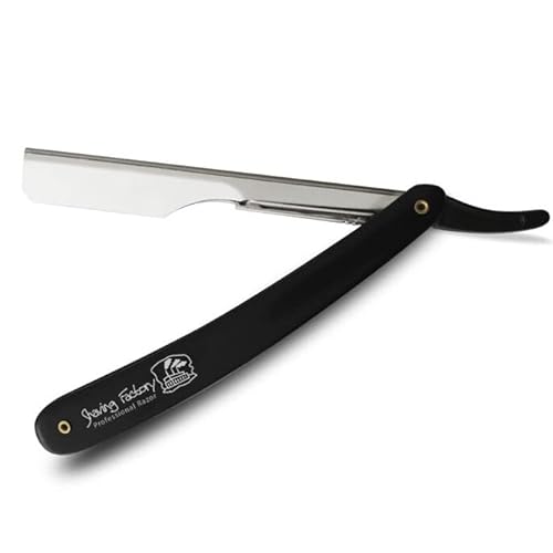 The Shave Factory Black & Silver Straight Edge Razor, Single Edge Blade Compatible Shaving Kit, Easy Replaceable Blade Razor (3 Piece Set)