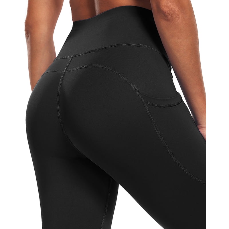 High Waist Yoga Capri Leggings with Pockets for Women - Stretch & Moisture-Wicking, Black, Size L