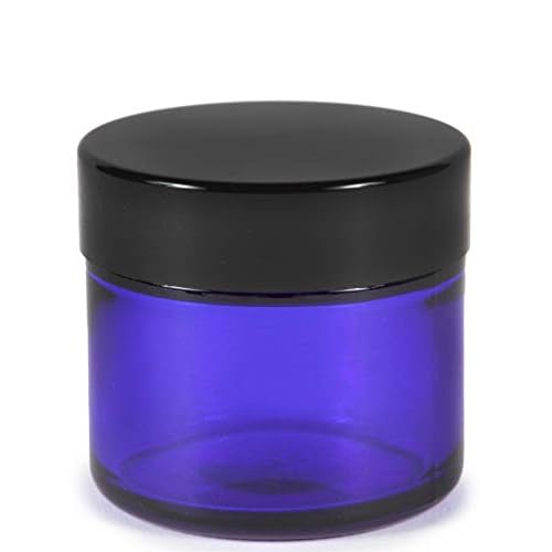 Vivaplex, 12, Cobalt Blue, 2 oz, Round Glass Jars, with Inner Liners and black Lids (Pack of 2)