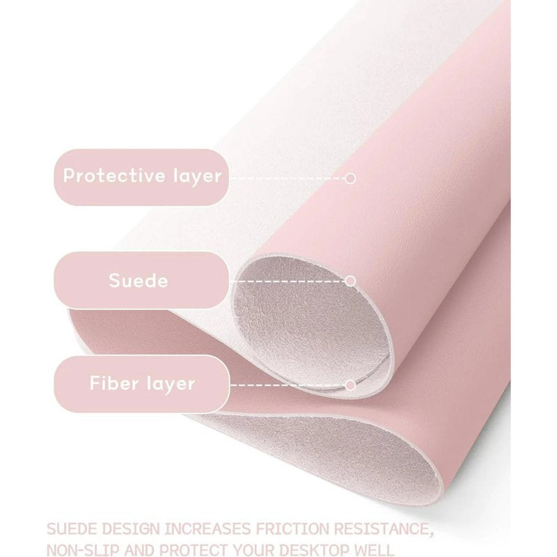 Large Waterproof Leather Desk Pad for Office and Home - Pink 23.6 x 13.7 Inches
