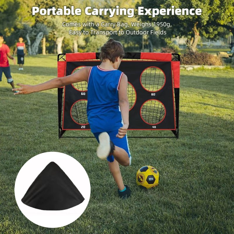 Soccer Goal 5x4 ft Kids Backyard Pop Up Training Net with Target & Carry Bag